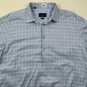 David Donahue Regular Dress Shirt Men 17.5 34 35 Blue Check Cotton Spread Collar